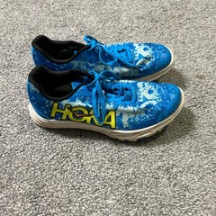 Hoka Crescendo XC Running Shoes Kids 4 Blue Yellow Spikeless Cross Country Flats