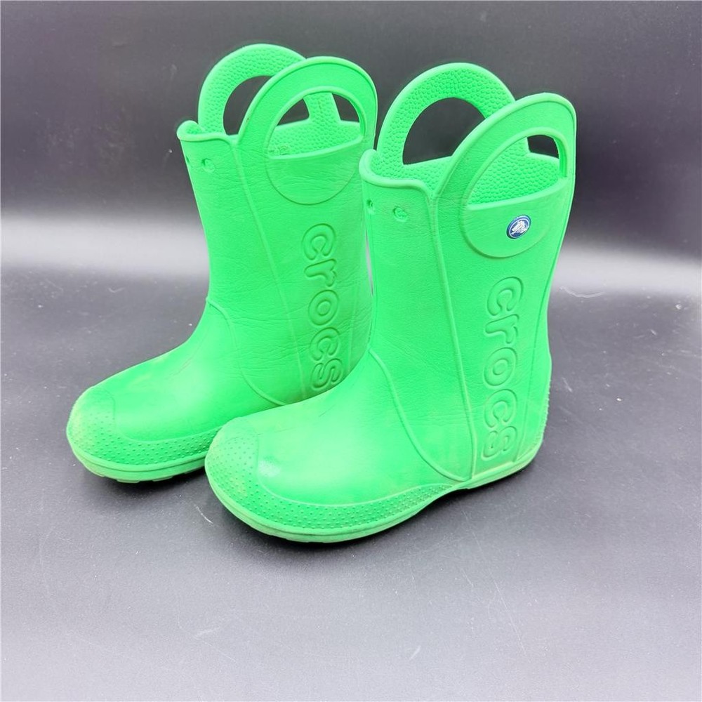 Crocs Green Rubber Rain Boots Kids Size J3 Waterproof Pull On Mud Boots