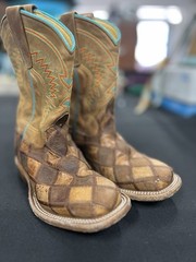 hpk1053 Kid’s Crazy Train Patchwork Square Toe Western Boot by Horse Power