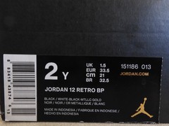 Nike Air Jordan 12 Retro BP The Master Black-White-Gold Sz 2Y [151186-013]