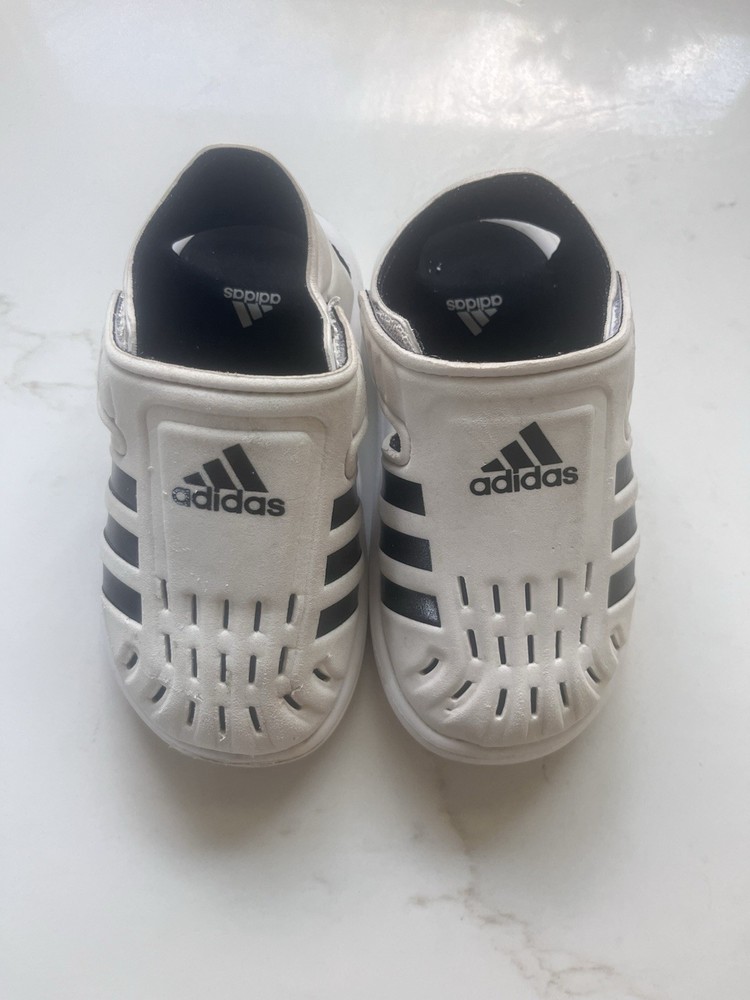 adidas Kids White and Black Slip-On Water Clogs