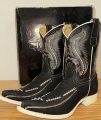 White Diamonds Kids Cross Pointed Toe Western Boots size 20 mx US 13
