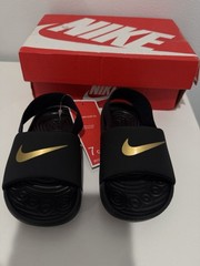 Nike Kawa Slide (TD) Black/Gold Logo Slide Sandals Unisex Kids Size 7C