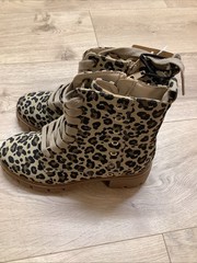 Thereabouts Kids Size 3M Blakely Leopard Lace-Up Ankle Combat Boots Side Zip New