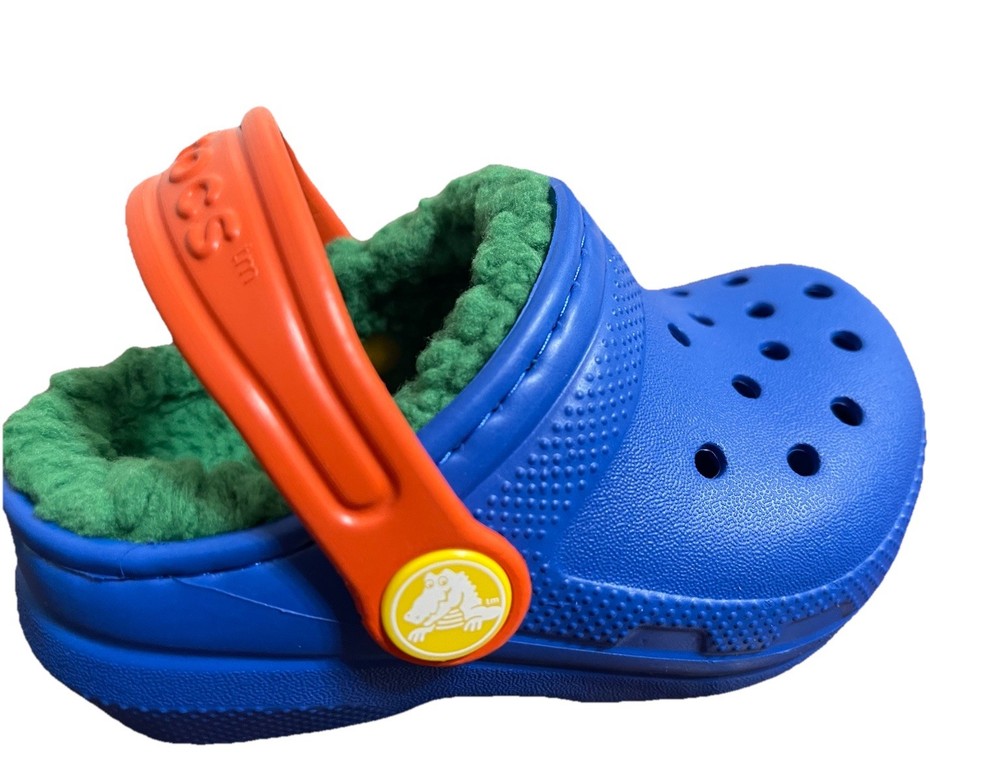 New Classic Lined Crocs Toddler Size C5 Blue Bolt/Green/Orange 207009