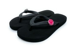 Kids Black Cozy Flip Flops With Cartoon Accessories By Popits ~ Choose Size