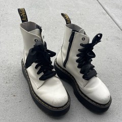 Dr. Martens White jadon platform boots with black ribbon laces White