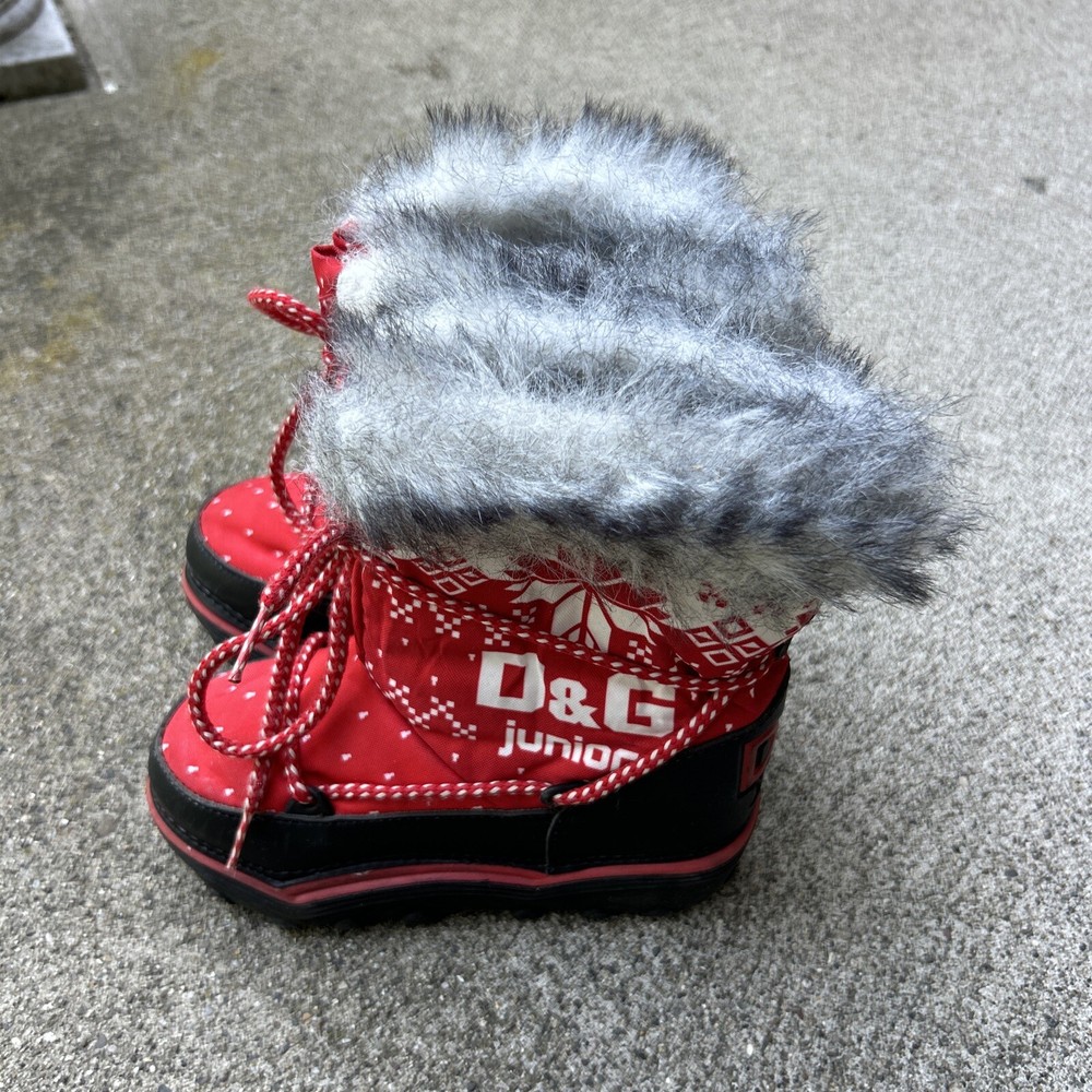 Designer Inspired D&G Junior Snow Boots Fur Lined Sz 29/30