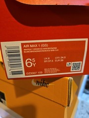 Air Max 1 GS Size 6.5 White/tan