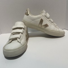 Veja Unisex Kids White Gold Leather Hook & Loop Sneakers US 6.5
