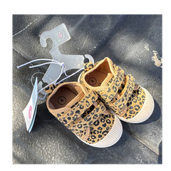 Cat & Jack Leopard Hook & Loop Low Top Fabric Sneakers Tan Black Kids Size 4