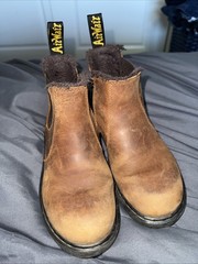 Dr Martens Leonore J Brown Leather Fur Laced Side Zip Kids Ankle Boots Size 2