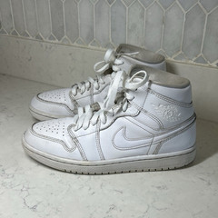 Nike Air Jordan 1 Mid GS White Leather Mid Top Lace-Up Sneakers Size 8