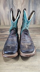 Red Hawk Turquoise Brown Square Toe Cowboy Youth Boys Size 9