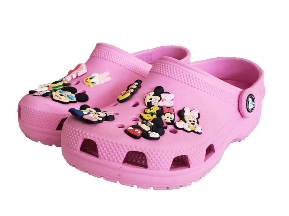 Crocs Classic Clog Junior Size J1 Taffy Pink Kids Slip on Shoes Mickey & Minnie