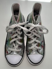 Converse All Star Youth Size 1 Pure Silver Aqua Soul Glitter Retro 80s Hightop
