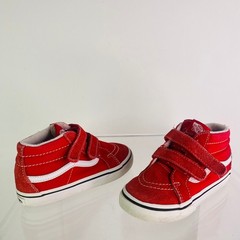 Vans Sk8-Mid Reissue V Kids Red White Canvas Suede Hook & Loop Sneakers US 10.5