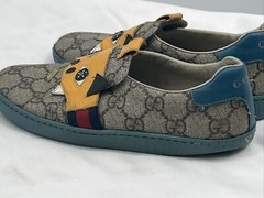 Authentic Gucci Kids Preowned Slip On DINOSAUR Brown Yellow Sneakers Size 32