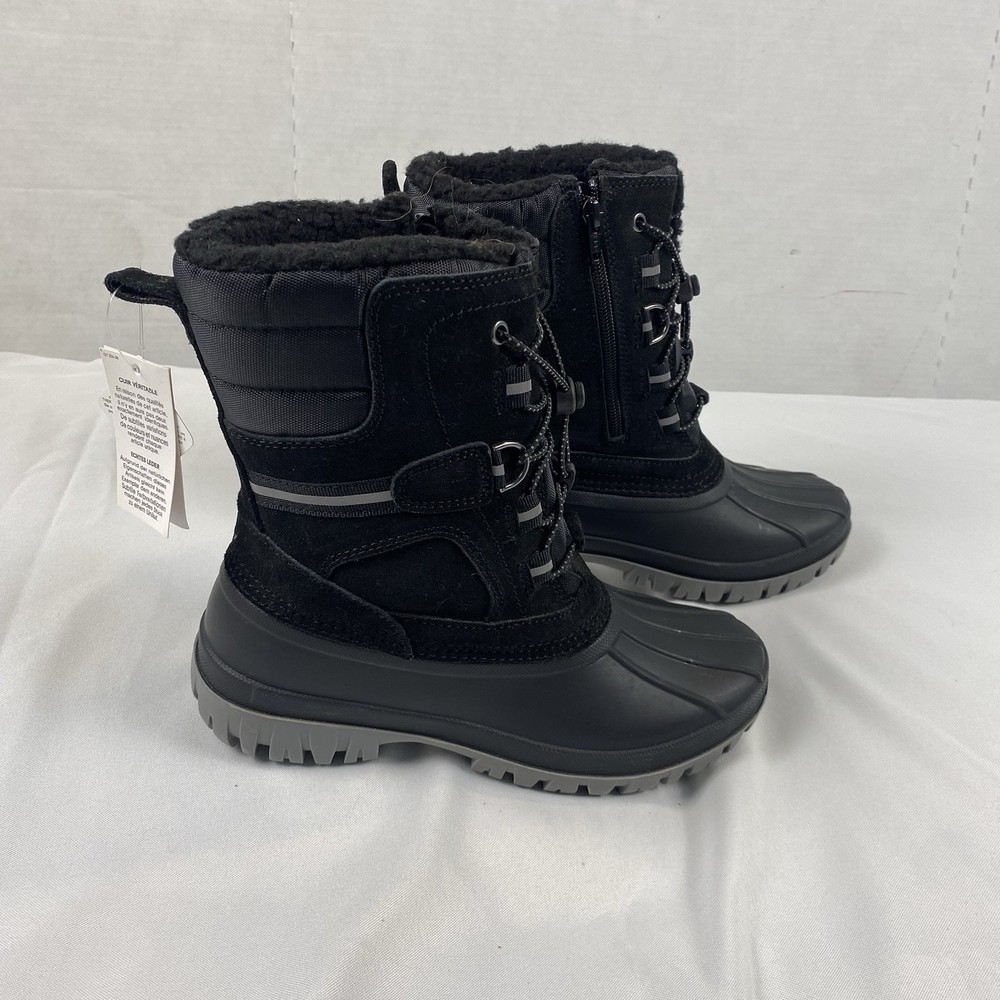 Lands End Winter Duck Boots NWT Youth Size 3 Rubber Black Suede Sherpa Lined
