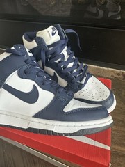Nike Dunk High GS Sneaker White Midnight Navy Leather Unisex Kids US 6.5Y