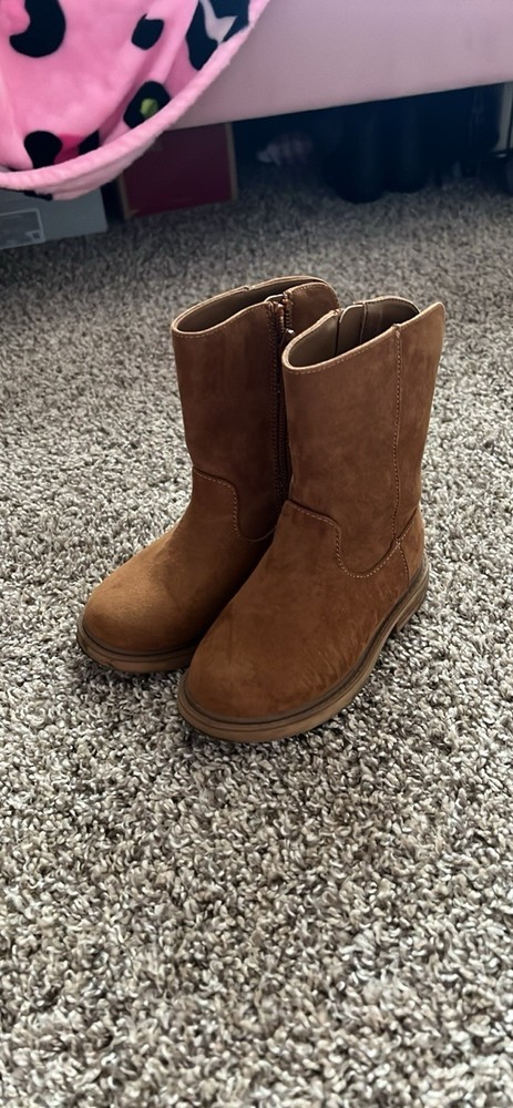 Brown Faux Suede Mid-Calf Bootie Zip Closure Unisex Kids Flat Casual Boots