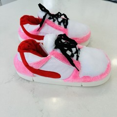Kids Fuzzy Pink, Red and White Hard Bottom Sneaker Slippers Sz OS