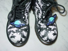 Kids Outer Space Galaxy Dr Doc Martens Black Boots Shoe 12C