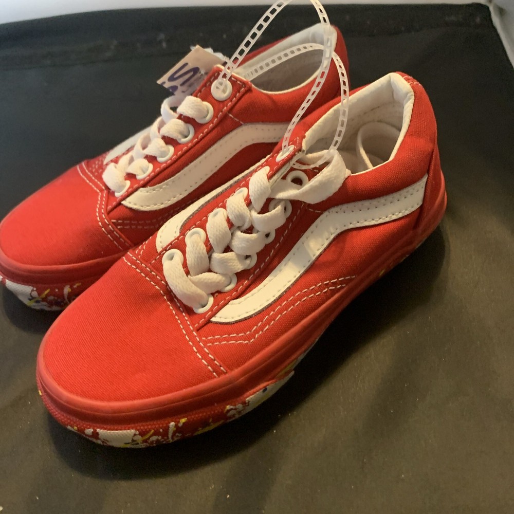 Kids Size 11 Red Vans Low Off The Wall Shoes Sneakers Paint Splatter NWT