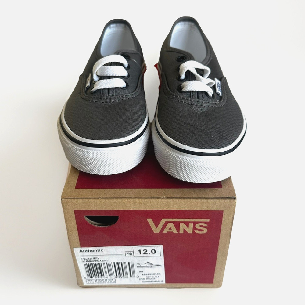 VANS Authentic Shoes Pewter Gray True White Low Top Skate Sneakers Toddler 12