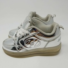 Heelys Premium Lights Lo Light Up Wheeled Shoes Sneakers Chrome Silver Youth 1