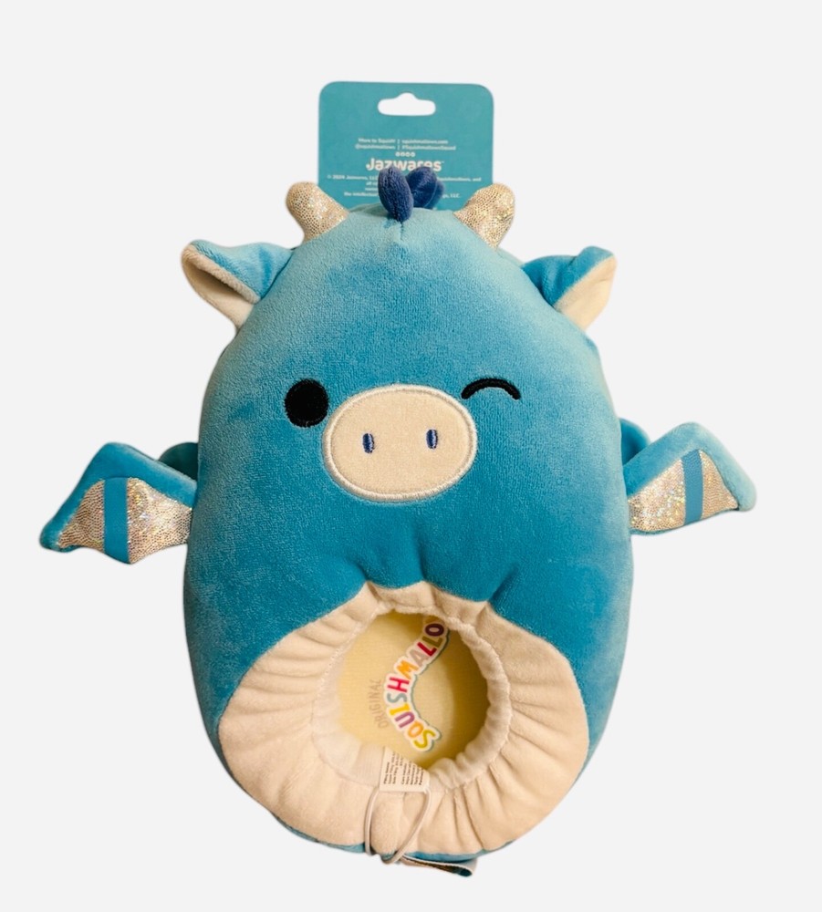 Squishmallows Unisex Plush Slippers Tatiana Dragon Soft Comfy Warm Indoor Blue