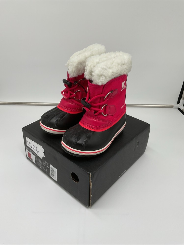 Sorel Yoot Pac 1855211 Snow Boots Kids 9 Pink Black Sherpa Cuff Waterproof JLO6