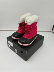 Sorel Yoot Pac 1855211 Snow Boots Kids 9 Pink Black Sherpa Cuff Waterproof JLO6