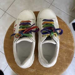 Versace White Greca Rainbow Leather Low-Top Bohemian Kids Size 31-US Size 13