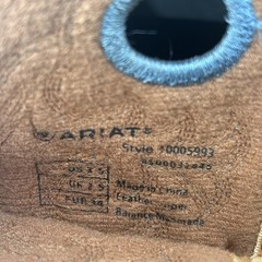 Ariat Brown Tan Leather blue stitching Western Rodeo Boots Big Kids Size 3.5