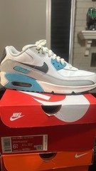 Nike Air Max 90 LTR (GS) Leather Low Top Sneakers White/Gray/Blue US 6.5Y