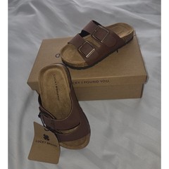 Lucky Brand Blanc Kids Brown Dual Strap Buckle Slide Sandals Size 3