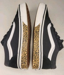 EUC Vans Kids Black White Stripe Old Skool Leopard Sidewall Sneakers Shoe Sz: 13