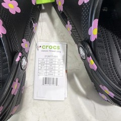 Crocs Classic Flower Clog Black Pink Floral Unisex Kids Sandal US Size 6