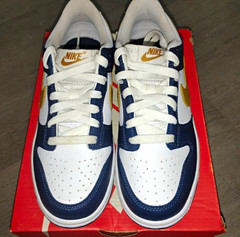 Nike Dunk Low (GS) 4.5Y White/Wheat/Midnight Navy Leather Sneakers FB9109-111