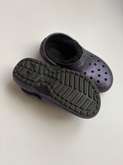 Crocs Classic Lined Glitter Clog Kids Sparkling Purple Iridescent Sz J2 kid shoe