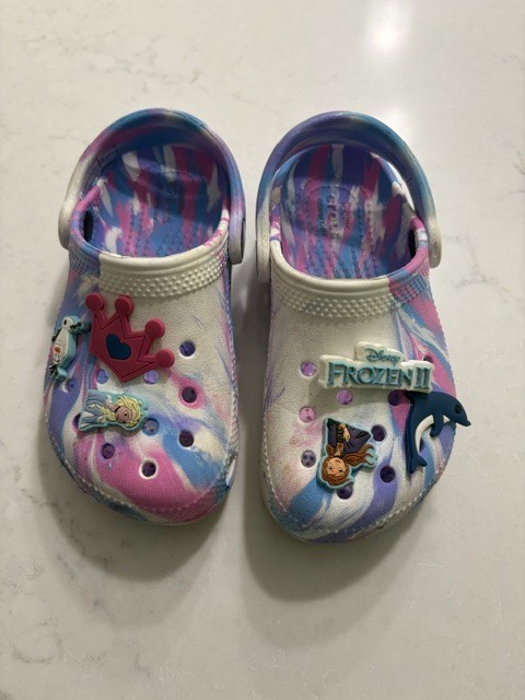Crocs Classic Marbled Clog Kids White/Pink Slip On Toddler 10 Disney Frozen II