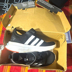 adidas Cloudfoam Hook & Loop Sneakers Black/White Unisex Kids US 1 Mesh