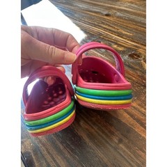 Crocs Kids Crocband Pink Rainbow Stripe Clogs with Cookie Monster Charms Size C7