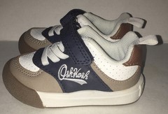 OshKosh B’Gosh Kids Shoes Size 4M Navy White Tan Very Clean Pre-Owned Hook Loop