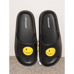 Joe Boxer Cloud Kids Black Smiley Face Slides Sandals Size 3 NWT