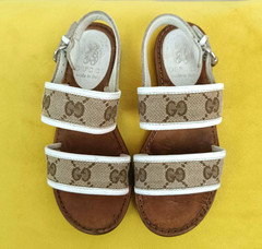 Gucci GG Sandals Kids Logo Canvas Leather Italy White Brown Size 28 US 11