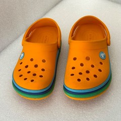 Crocs Rainbow Stripe Classic Clogs Orange Little Kids C12 Green Blue Band GUC