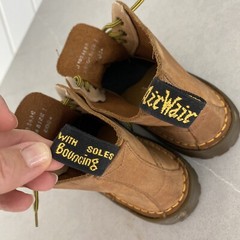 Dr Doc Martens Brown Camel Leather Air Wair Boots Bouncing Soles Youth Sz 1