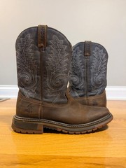 Rocky Kids 8″ Western Boots Brown Denim Blue Square Toe US 5.5M RKW0255Y